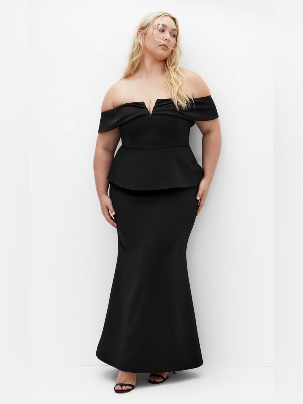 City Chic Evangalista Black Off-Shoulder Peplum Mermaid Maxi Dress